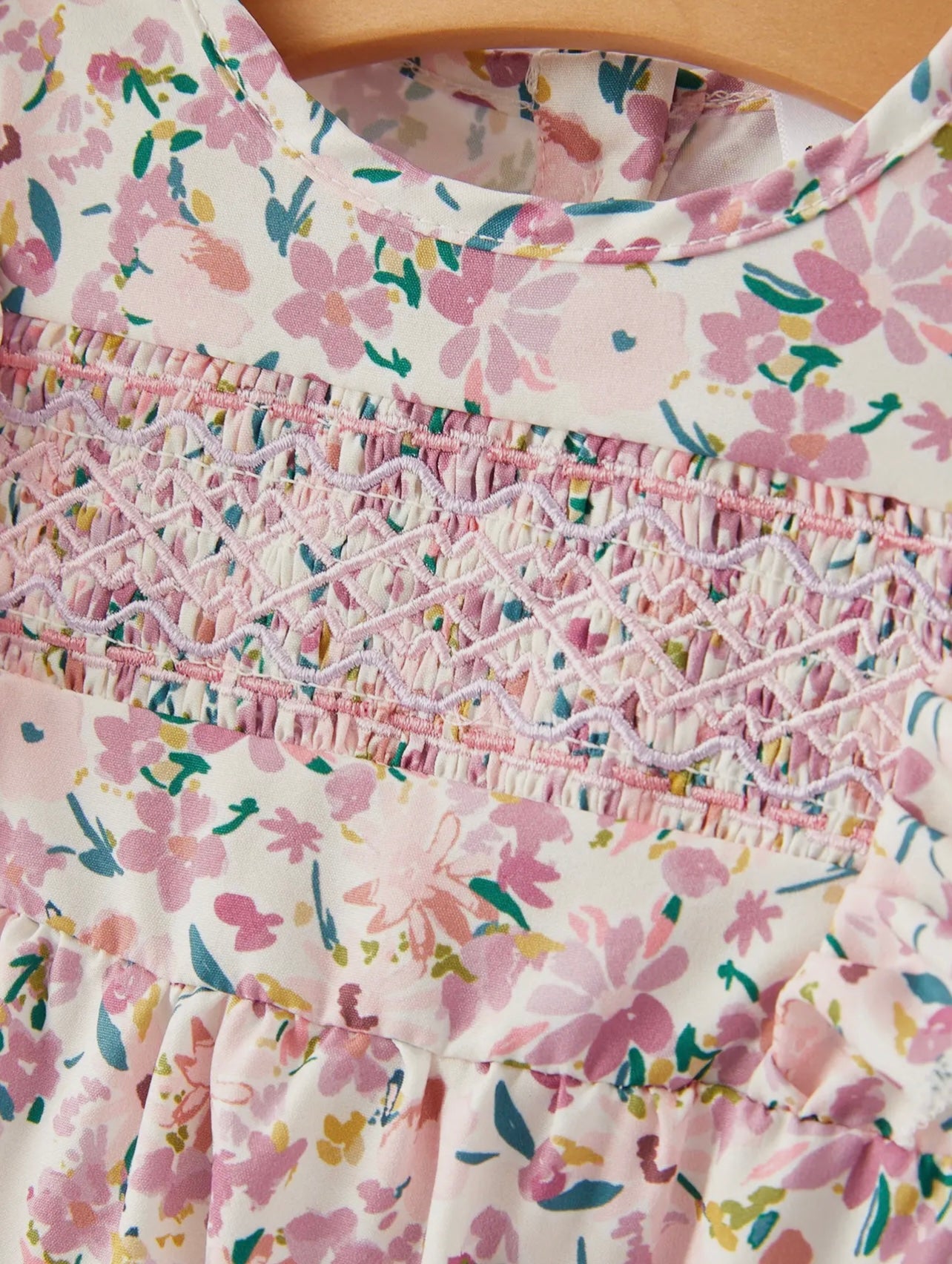 Pink Floral Smocked Romper