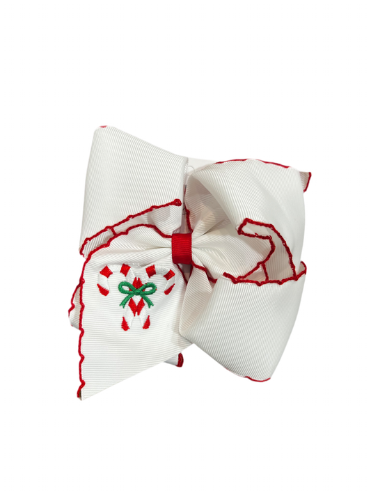 Candy Cane Embroidered Bow