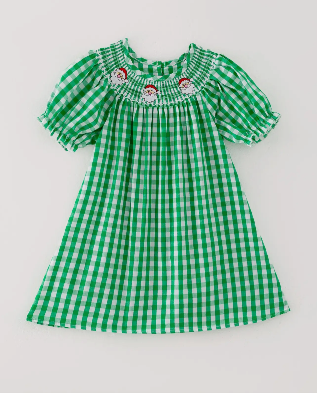 Green Gingham Santa Smock Dress