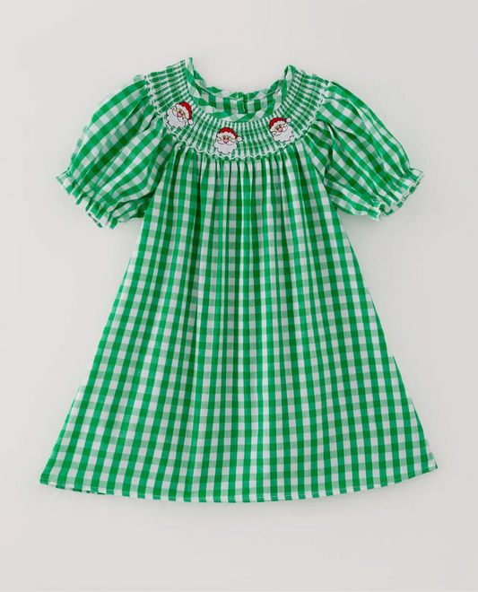 Green Gingham Santa Smock Dress