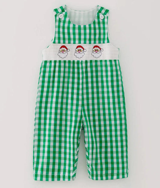Green Gingham Santa Overalls